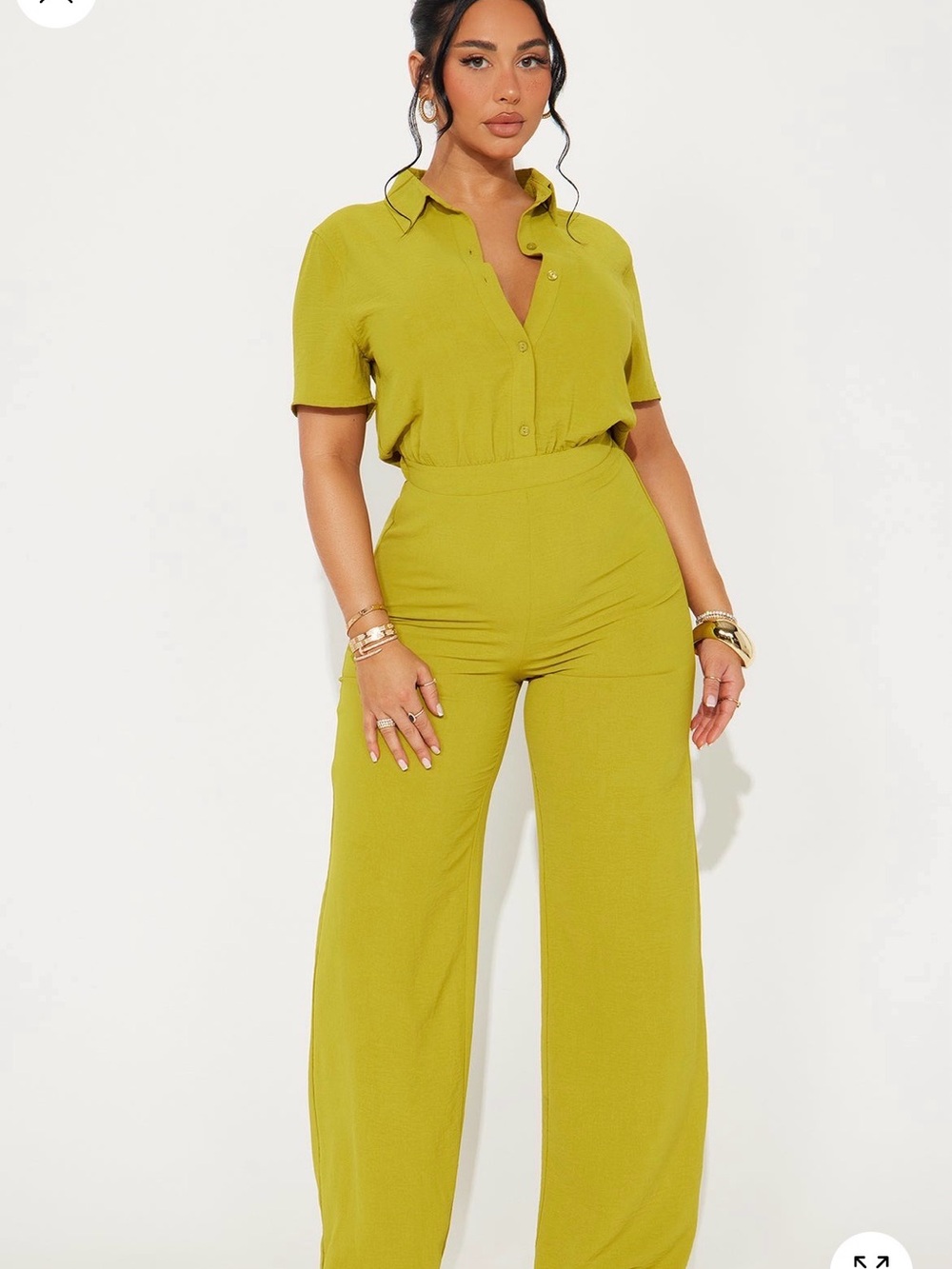 Fashion Nova Chartreuse Wide-Leg Jumpsuit